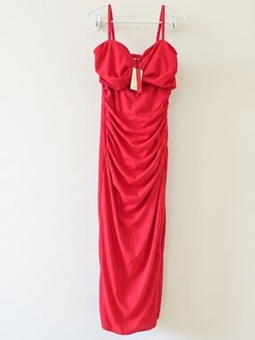 Ruched Pink Maxi Dress with Spaghetti Straps